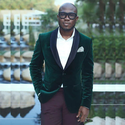 Men's Casual Velvet Blazer Peak Lapel One Button Slim Fit Dinner Jacket Elegant Suit Blazer for Wedding Banquet  Party