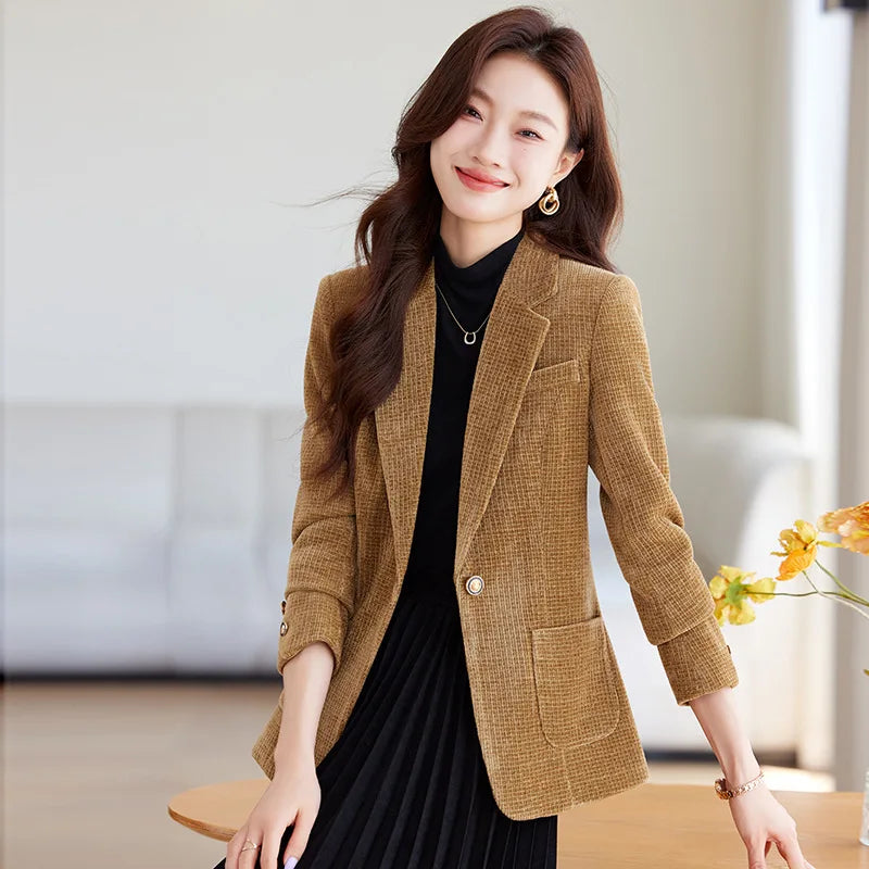 Spring Autumn New Suit Coat Women Fashion Slim Gold velvet Long-sleeved Suit Jacket Female Commuting Business Casual Blazer coat