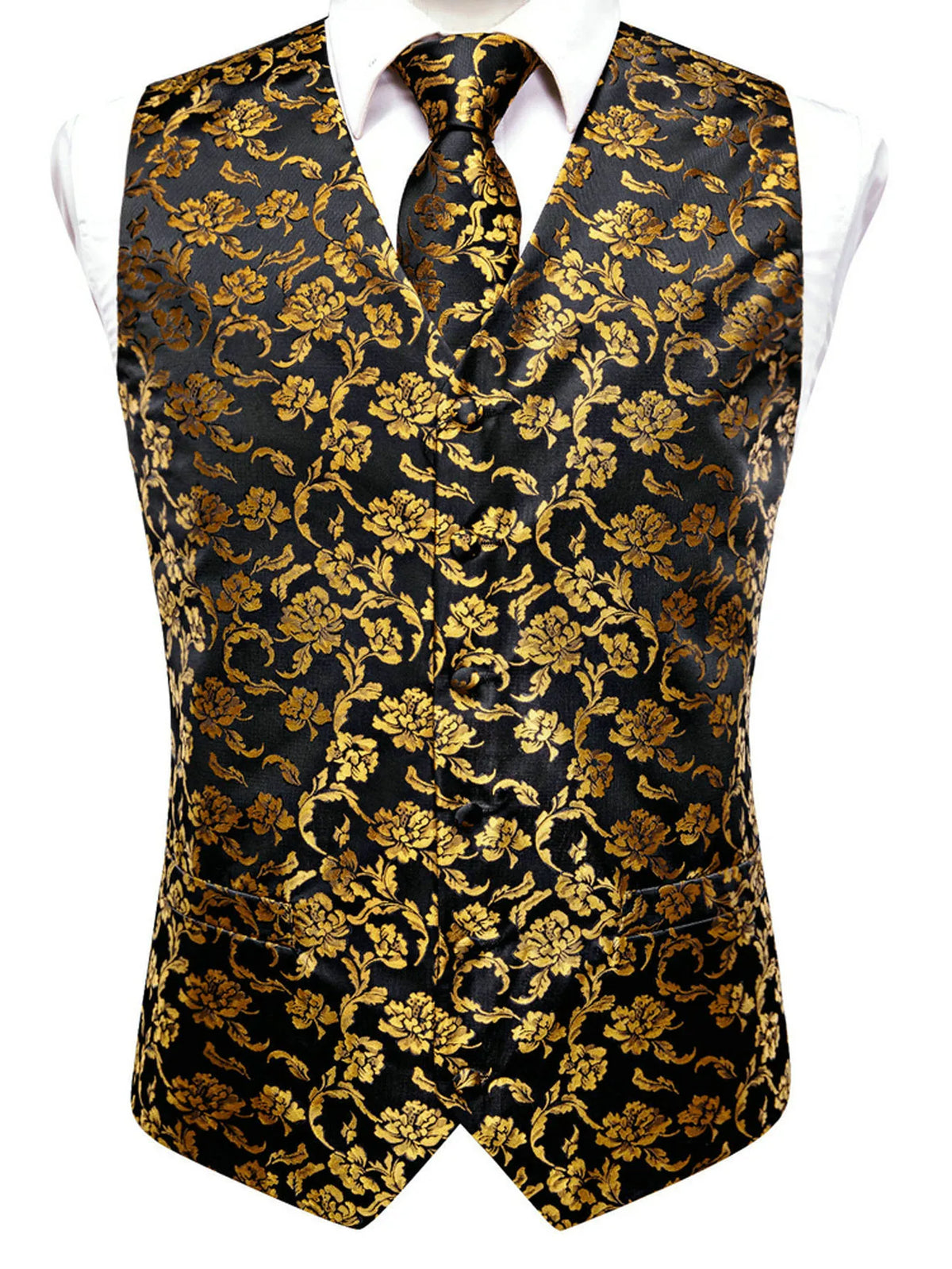 Men's Floral Paisley Vest and Tie Set – Formal Waistcoat with Necktie and Pocket Square for Weddings and Business Events