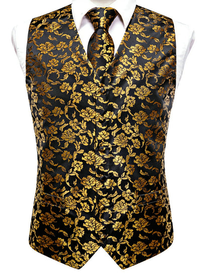 Men's Floral Paisley Vest and Tie Set – Formal Waistcoat with Necktie and Pocket Square for Weddings and Business Events