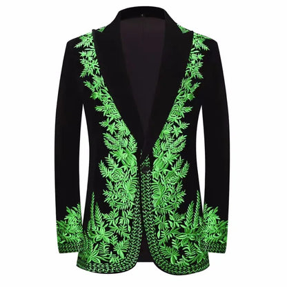 Customied Embroidery Groom Wedding Men's Suit Jackets Black Velvet Slim Fit Stylish Handsome Formal Blazers Banquet Prom Tuxedo