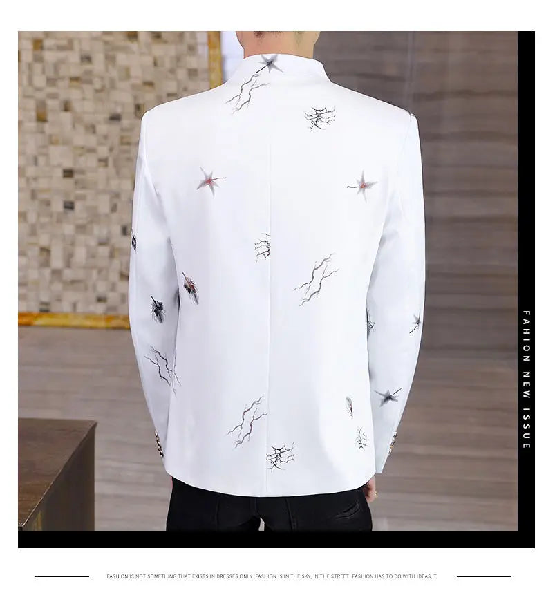 2026 Blazer Fashionable Outdoor Travel Youthful Wedding Versatile Printed Fabric Host Slim-fit Casual Lightweight Men's Blazer