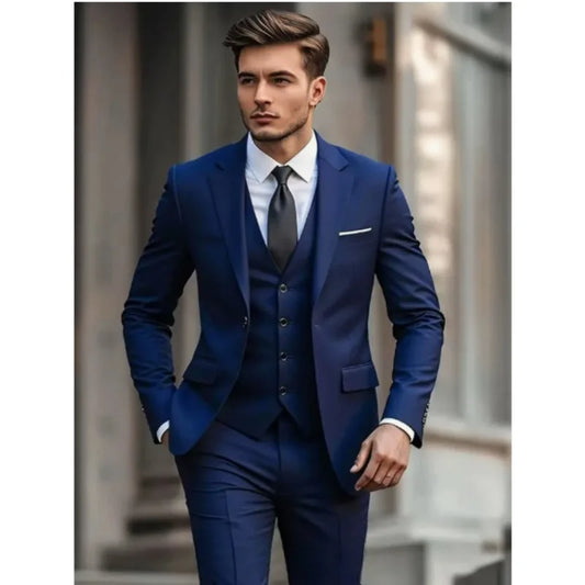 Costume de mariage pour hommesEnsemble de 3 pièces pour hommes grandes tailles, blazer gilet pantalon de couleur unie pour affaires et mariageCoupe moderne / Coupe classique