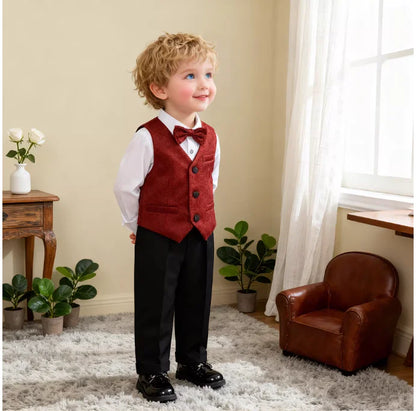 Boys Elegant Silver Suit Set Kids Piano Host Speech Catwalk Performance Costume Children's Wedding Birthday Photogrpahy Outfit
