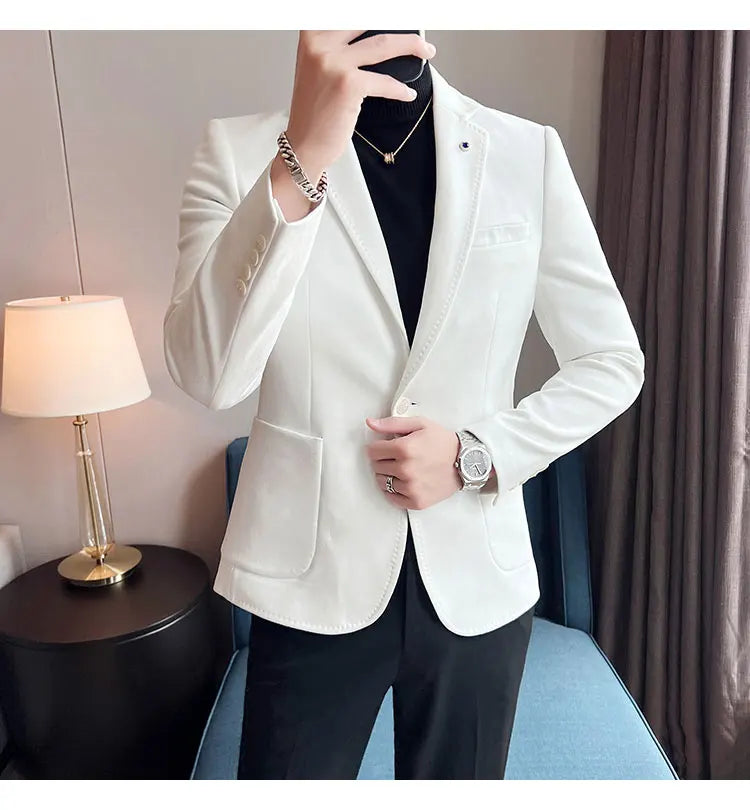 British Style Autumn Suede Business Casual Suit Jacket for Men High Quality Social Office Blazers Wedding Groom Dress Coats
