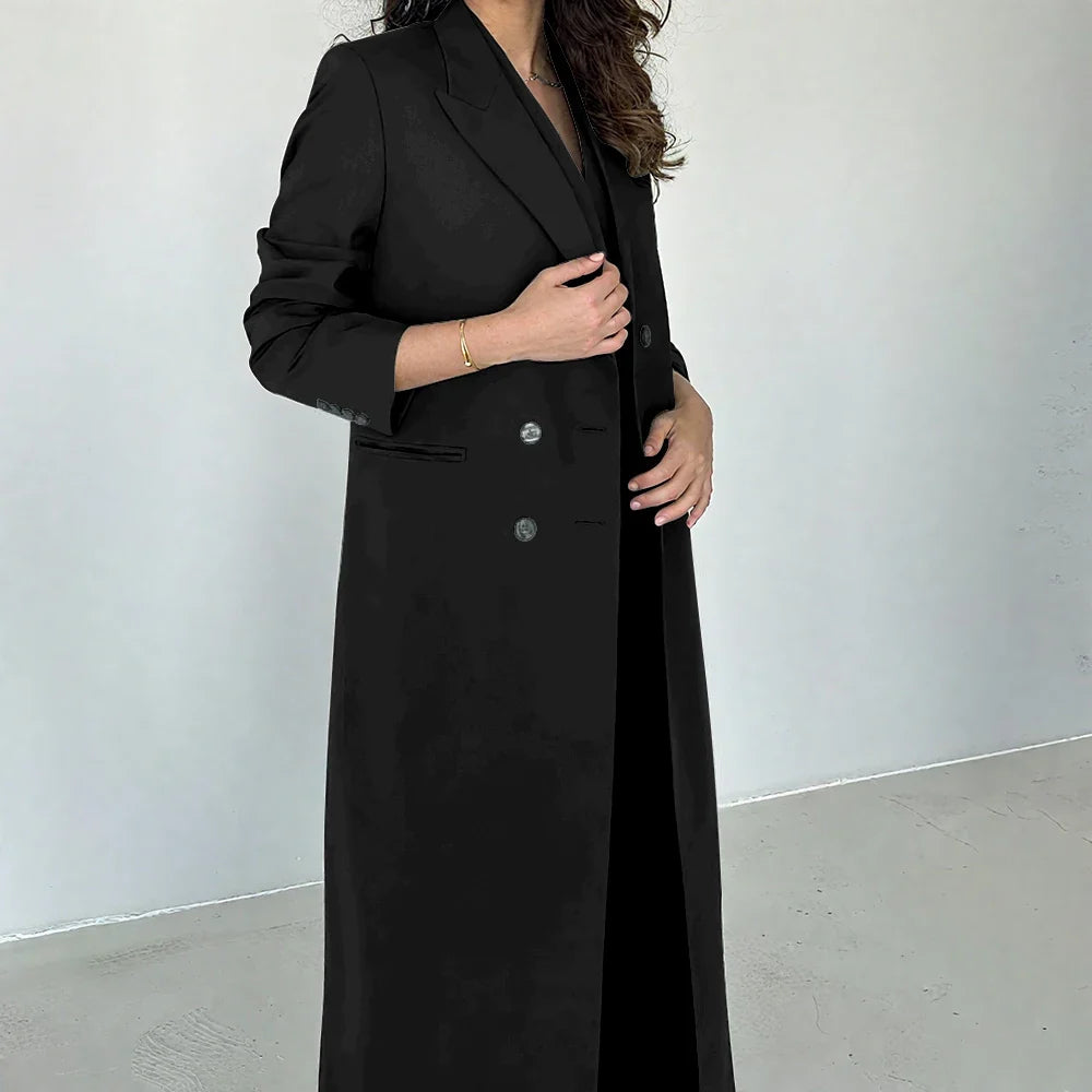 Gray Women Pants Sets 3 Piece Gorgeous Peak Lapel Double Breasted Solid Outfits Fashion Formal X-Long Suits (Blazer+Vest+Pants)