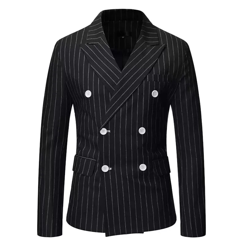 Elegant Striped Men Business Blazer Jacket Slim Fit Groom Male Casual Wedding Suits Peak Lapel Blazer Top Men Clothes Jacket