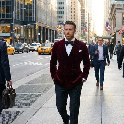 Velvet Smoking Jacket for Men Double Breasted Burgundy Suit Blazer Slim Fit Prom Party 1 Piece Groom Fashion Coat 2024