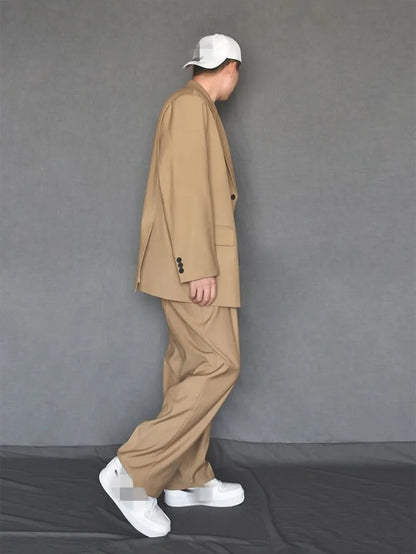 Mens Fashion Matching Set Loose Fit Single Breasted Blazers Straight Pants Business Casual Office Work Outfits Oversize Suits