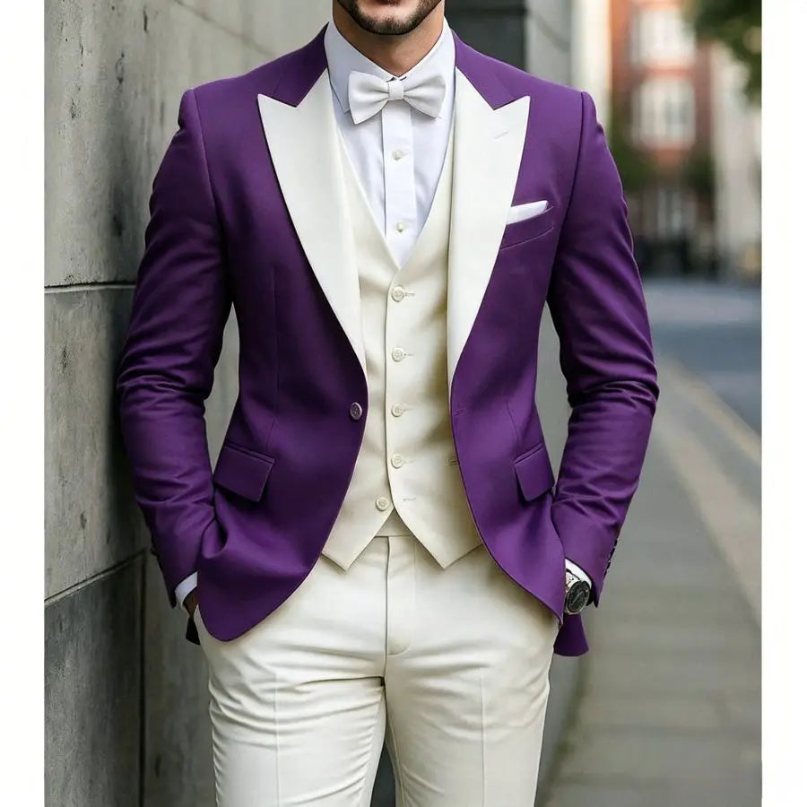 Men's Slim Fit 3 Piece Suit for Wedding Groom Guest Formal Business Party