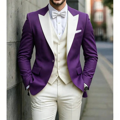 Men's Slim Fit 3 Piece Suit for Wedding Groom Guest Formal Business Party
