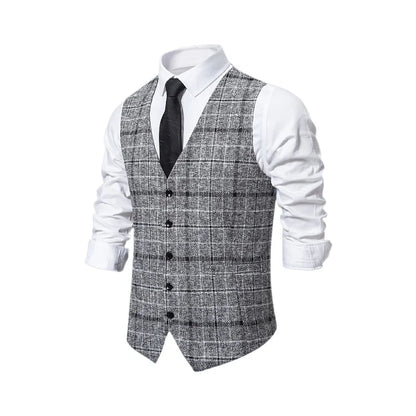 Men's Slim Fit Single Breasted Suit Vest – Plaid Waistcoat for Weddings & Banquets