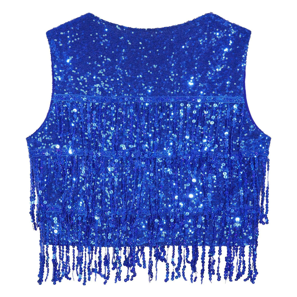 Women's Vest Glitter Tassel Sleeveless Waistcoat V Neck Open Front Shiny Sequins Vests for Jazz Dancing Music Festival Clubwear