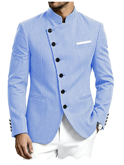 Men Mandarin Collar Suit Jacket Stand Collar Asymmetrical Single Breasted Men Blazer Slim Fit Business Formal Coat For Business