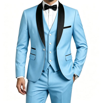 Men 3 Piece Tuxedo Suit Shawl Lapel Formal Wedding Groom Blazer Jacket Vest Pants Business Party Suit