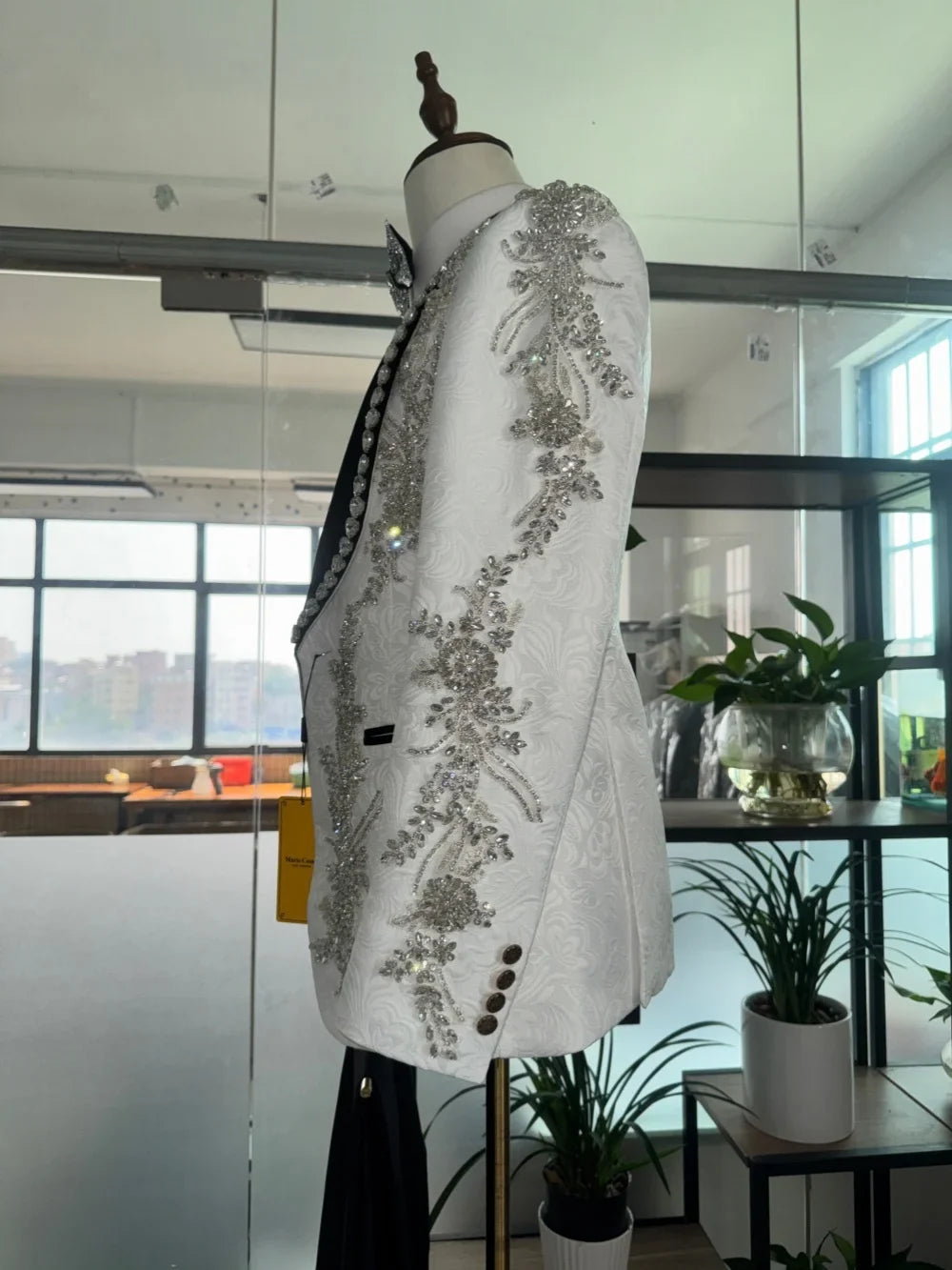 Opulent Crystal Men's Suits 3 Pieces For Banquet Party Elegant Handsome Jacquard Suit Set For Man Wedding Groom Sets S-3XL