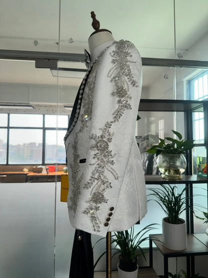 Opulent Crystal Men's Suits 3 Pieces For Banquet Party Elegant Handsome Jacquard Suit Set For Man Wedding Groom Sets S-3XL