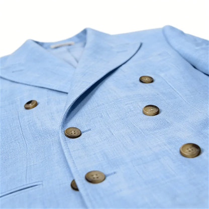 Men Linen Blazer Double Breasted Jacket Lightweight Soft Slim Coat For Business Wedding Casual Daily Party Vacation Dating