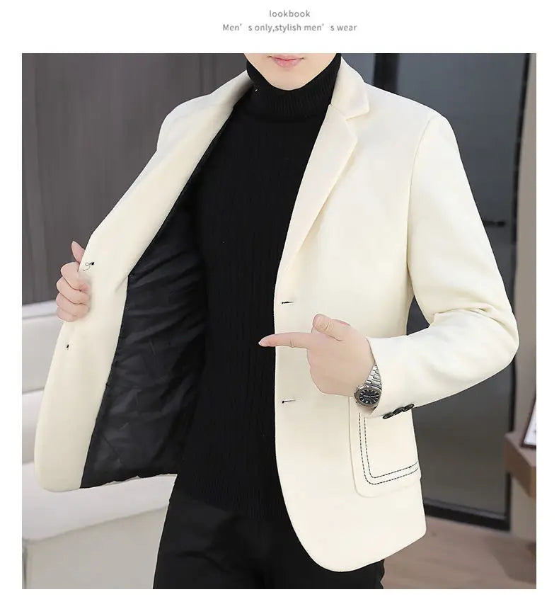 Blazer Men Fashion, Business Gentleman, Groom, Professional Gentleman, Fitted, Casual, Woolen and Cotton Dress, High-end Blazer