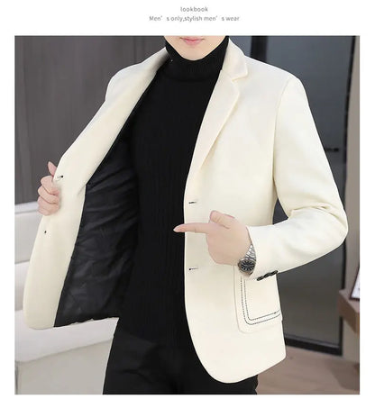 Blazer Men Fashion, Business Gentleman, Groom, Professional Gentleman, Fitted, Casual, Woolen and Cotton Dress, High-end Blazer