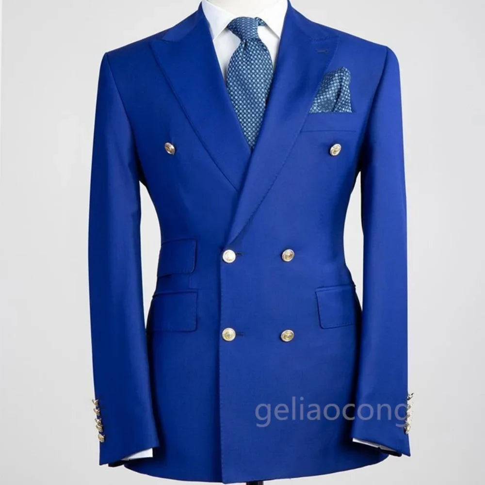 Blue Shawl Lapel Double Breasted Suit Jacket for Men Slim Fit Comfortable Wedding Blazer Prom Tops Regular Fit
