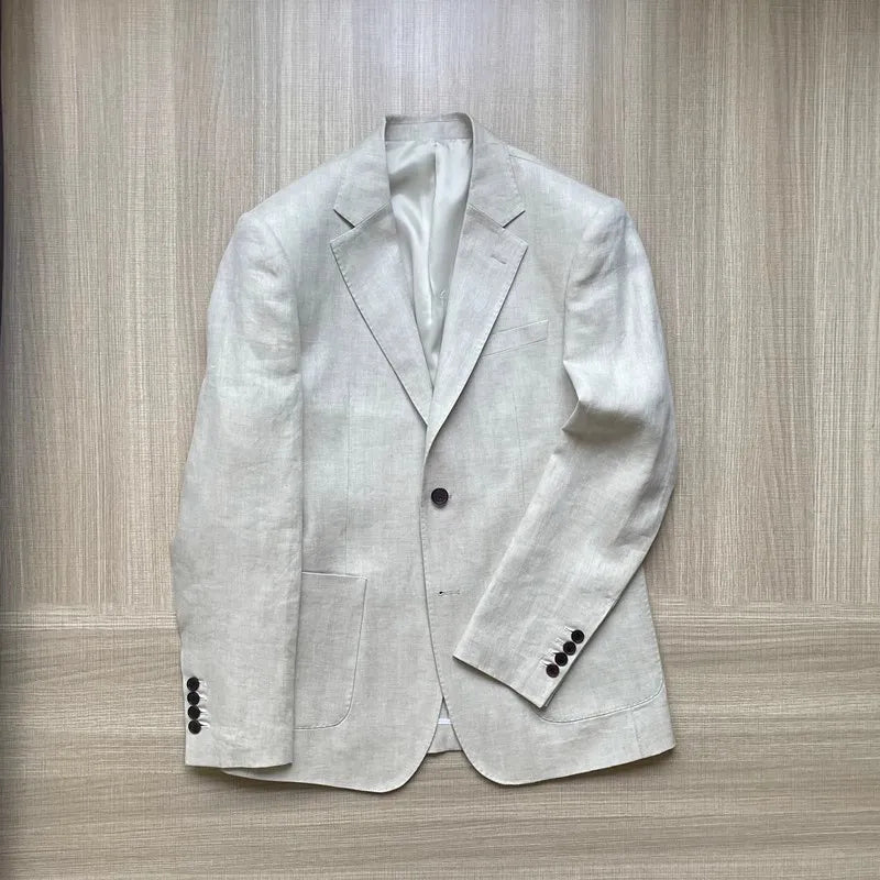 Men Thin Slim Fit Top Quality Beige White Linen Suits Matching Sets Spring Summer Comfortable Two Piece Set Casual Outfits 2025
