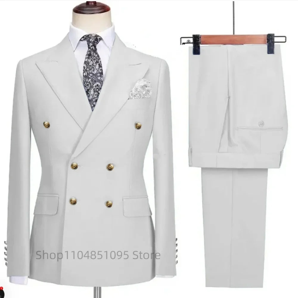 Costume Chic Décontracté Kaki Homme 2 Pièces Tenue De Soirée Formelle Business Mariage Marié Smoking Revers Cranté Veste Et Pantalon Double Boutonnage