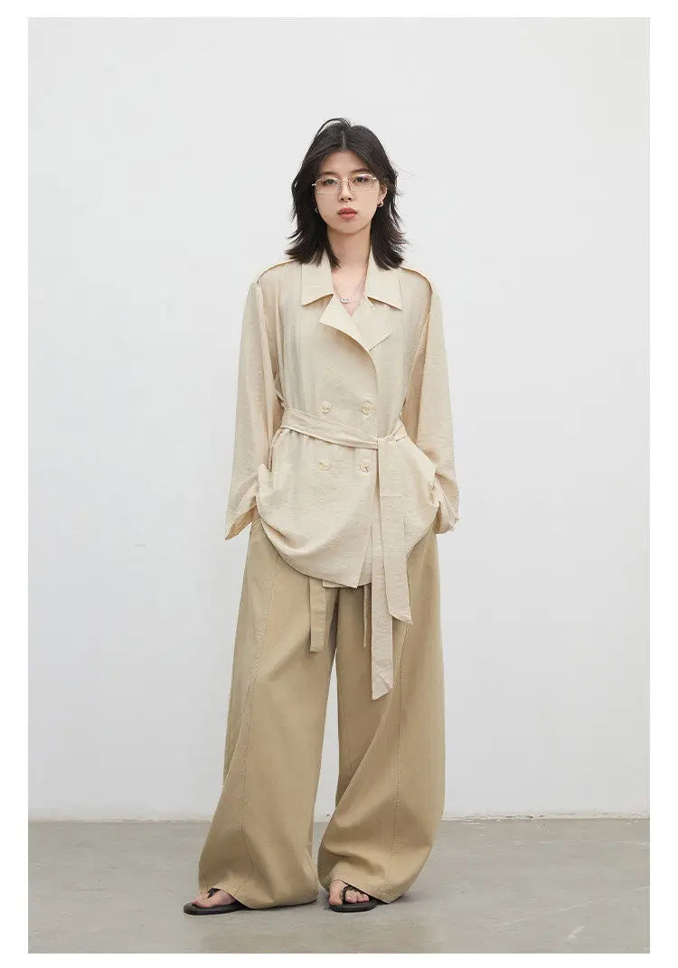 New Women Mid-length Trench Coats Loose Casual Oversized Double Breasted Office Ladies Blazer Jacket Spring Autumn