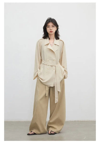New Women Mid-length Trench Coats Loose Casual Oversized Double Breasted Office Ladies Blazer Jacket Spring Autumn