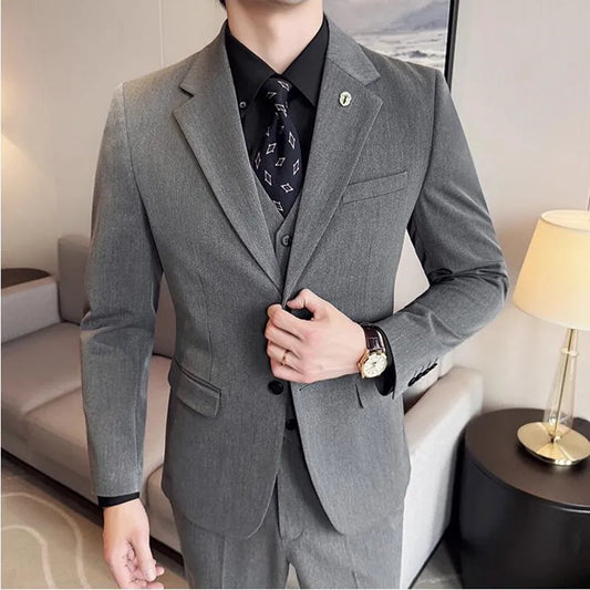 (Jacket+Vest+Pant) Plus Size 7XL 6XL Korean Latest Design Men Casual Suit Groom Wedding Stage Tuxedos Men Business Social Tuxedo