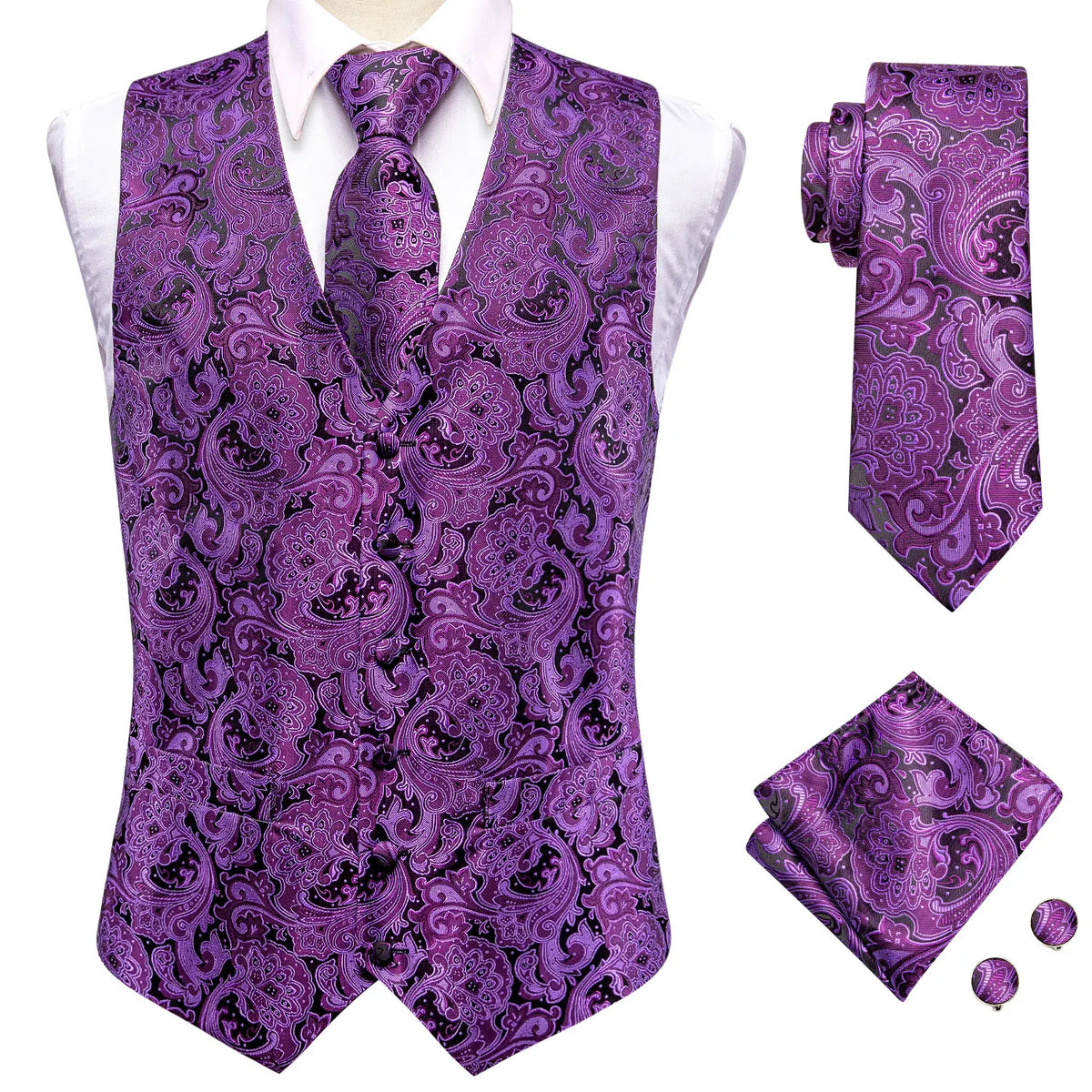 Men's Vest Set – Silk Floral Paisley Waistcoat & Tie Set for Weddings