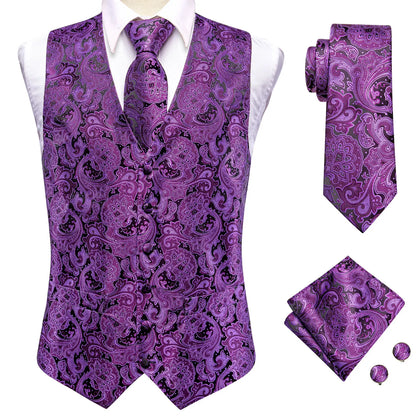 Men's Vest Set – Silk Floral Paisley Waistcoat & Tie Set for Weddings