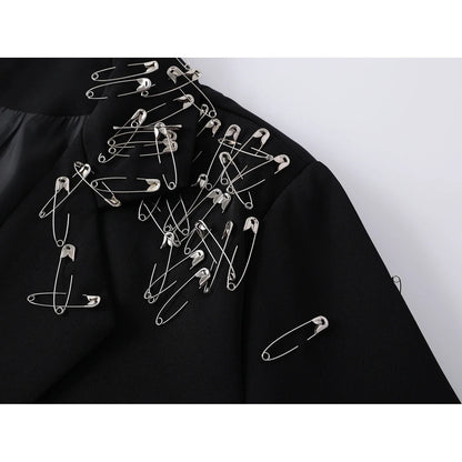 Women Black Gothic Emo Blazer Jacket Vintage Single Breasted Long Sleeve Outerwear Y2k 2000s Chic Fashion Suit Coat Autumn 2025