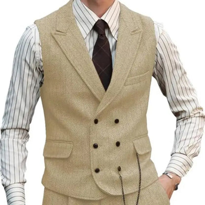Men's Double Breasted Dress Vest Smart Casual Waistcoat for Business and Formal Occasions