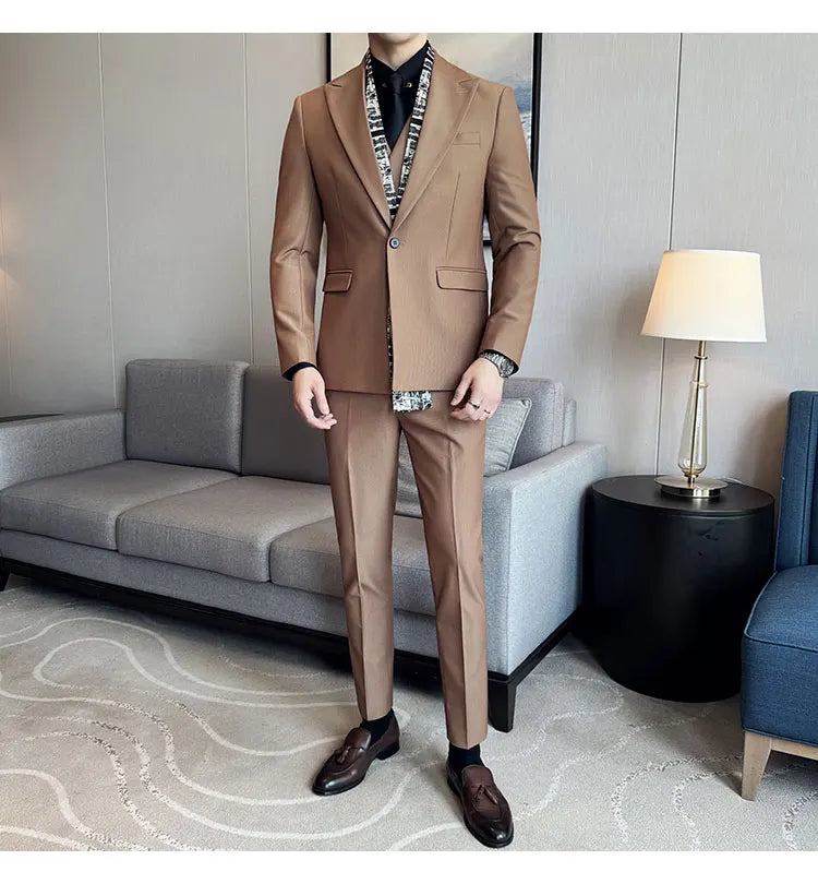 Scarf With Design Double Collar Suit Men's Business Casual Groom Wedding Slim Fit Suit Tuxedo 3-piece Set (Jacket+Vest+Pant)