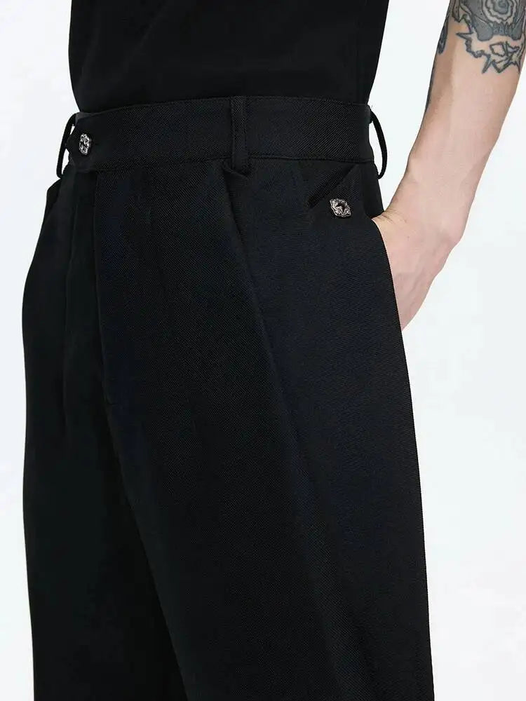 2026 Spring Patchwork Design Cross Collar Solid Color Casual Jacket Men Fashion Elegant Temperament Straight Pants JY6553