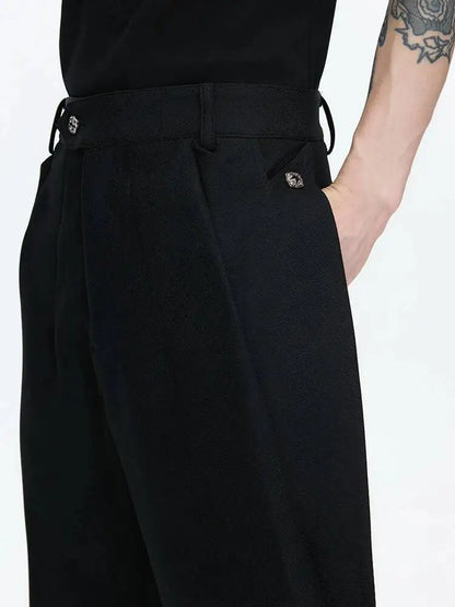 2026 Spring Patchwork Design Cross Collar Solid Color Casual Jacket Men Fashion Elegant Temperament Straight Pants JY6553
