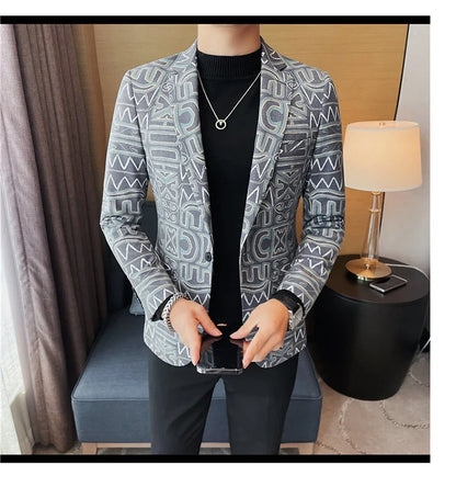 Brand Luxury Suit Jacket for Men 2023 Autumn Printed Casual Busines Blazer Masculino Slim Fit Wedding Groom Social Dress Coat