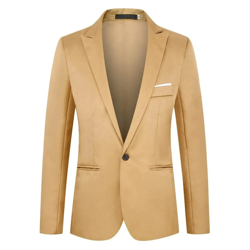 KIDWHXR Man Suit Jacket Slim Solid Single-breasted Suits Coats Men Long Sleeve Formal Business Party Wedding Blazer for Male