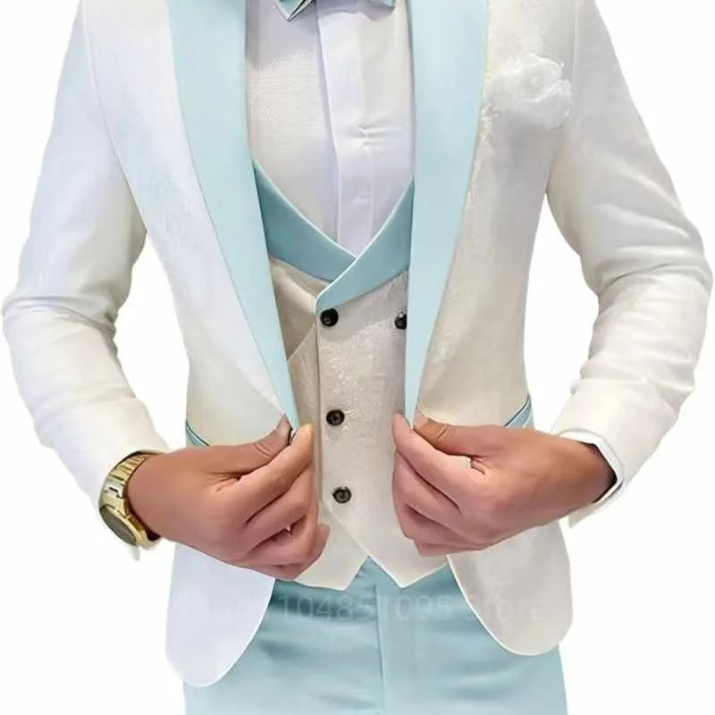 3-Piece Tuxedo Suit Set for Men – Slim Fit Peak Lapel Blazer, Vest & Pants for Weddings & Formal Events