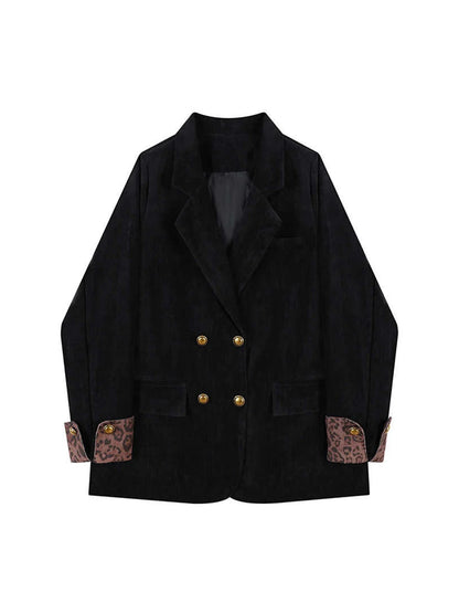 Women's Black Gothic Blazer Jacket Vintage Outerwear Leopard Patchwork Suit Coat Harajuku Long Sleeve Y2k Emo 2000s Clothes 2025