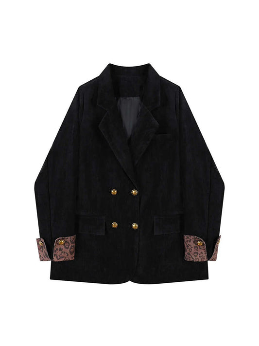 Women's Black Gothic Blazer Jacket Vintage Outerwear Leopard Patchwork Suit Coat Harajuku Long Sleeve Y2k Emo 2000s Clothes 2025