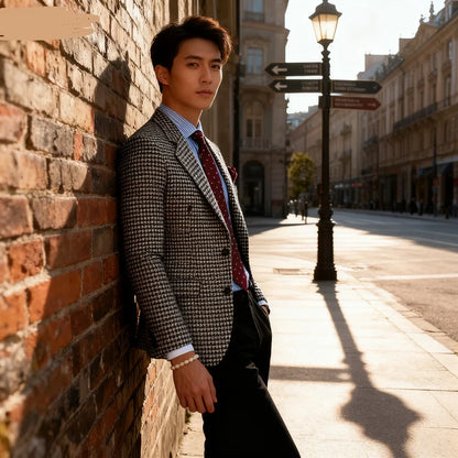 Casual Single Breasted Plaid Suits Blazer Slim Fit Houndstooth Check Wedding Groom Tuxedo Jacket Fashion Men Clothes One Coat