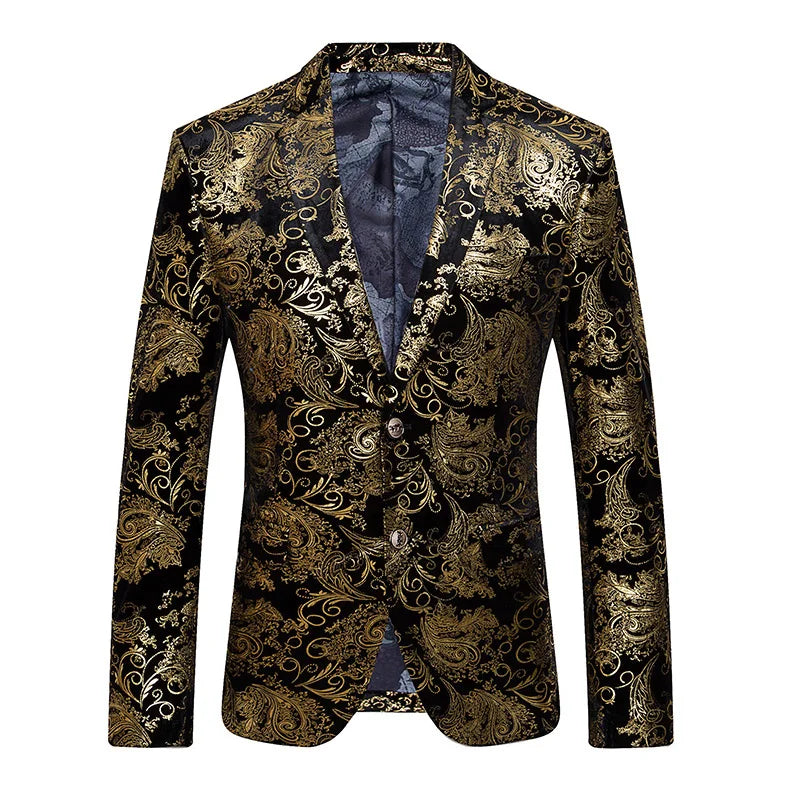 Luxury Gold Embroidered Suit Jacket Men Stage Singer Casual Blazers Male Business Wedding Groom Social Host Dress Coat M-5XL