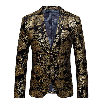 Luxury Gold Embroidered Suit Jacket Men Stage Singer Casual Blazers Male Business Wedding Groom Social Host Dress Coat M-5XL