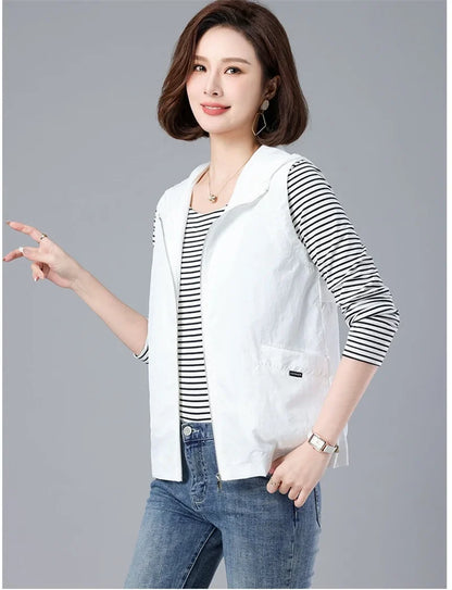 Spring Summer Woman Waistcoat New Casual Liner Sleeveless Jacket Women Zipper Hooded Thin Vest Female Outerwear Chaleco Mujer