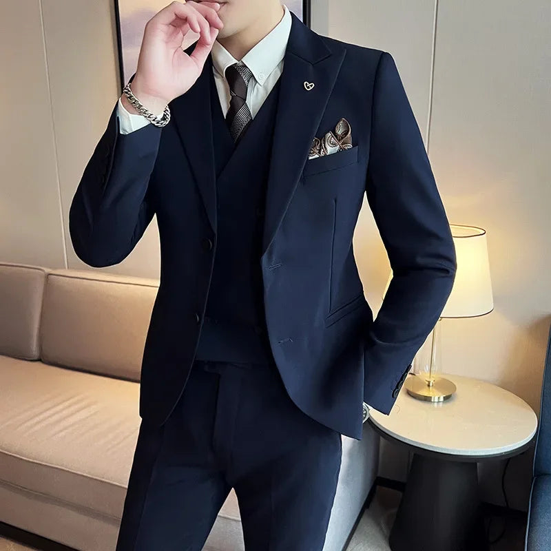 (Blazer+ Vest + Trousers) 2023 Latest Design Double Breasted Vest Men's Suit High Quality Business Simple Casual Dress Wedding