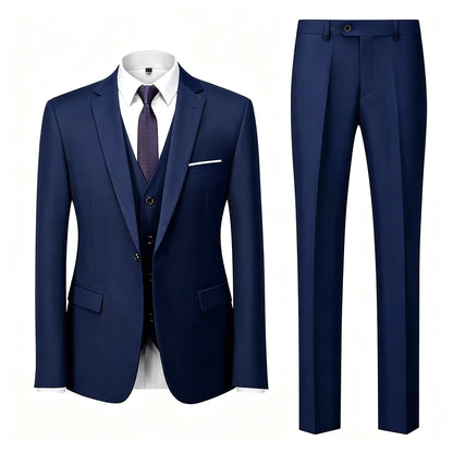 ( Jacket+Vest+Pants ) Brand Solid Color Formal Office Business Men's Suit Groom Wedding Dress Party Male Casual Suits
