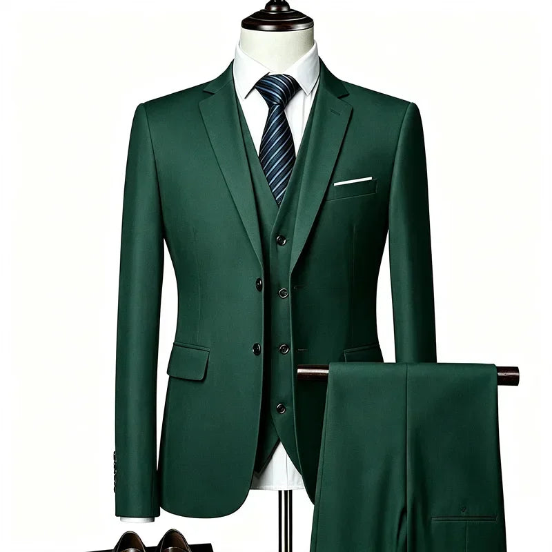 Men's 3 Pieces Suit Elegant Solid Slim Fit Single Breasted Party Blazer Vest Pants Set