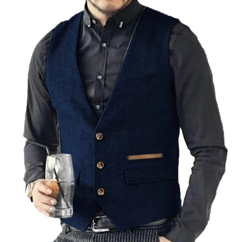 Men's Formal Vest Single Breasted Tweed Herringbone for Weddings & Banquets